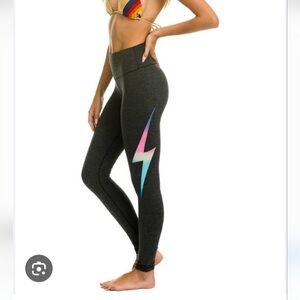 Aviator Nation Lightning Bolt Full Length Hi-Rise Charcoal Leggings S Activewear